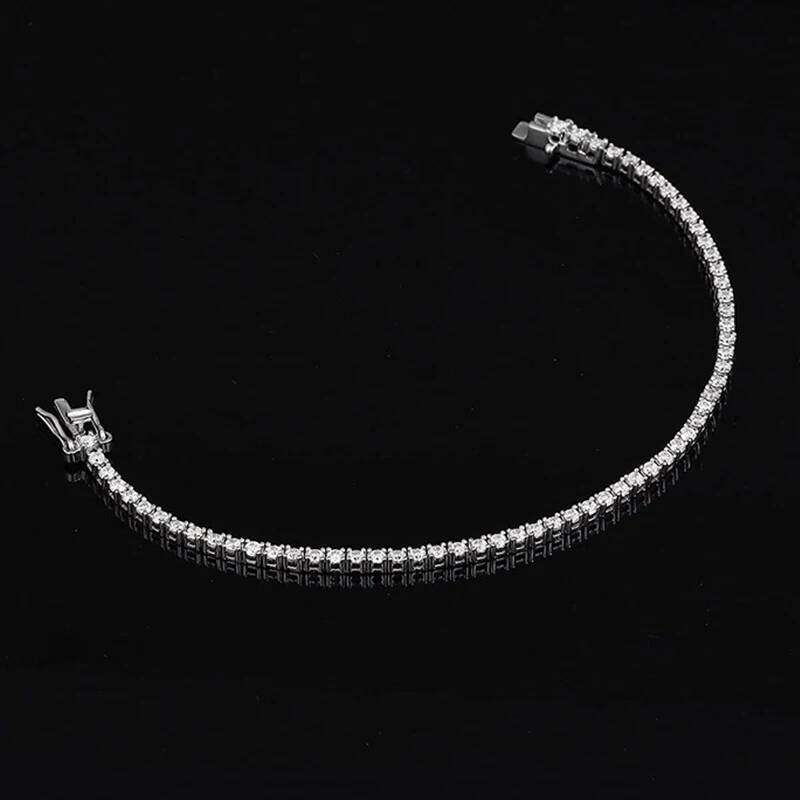 NeeTim 2mm D Color Moissanite Tennis Bracelet 925 Sterling Silver with White Gold Plated Bracelets for Women Pass Diamond Tester Z260225