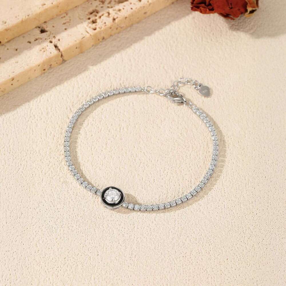 MODIAN 925 Sterling Silver Fashion Black Enamel Round Clear Cubic Zirconia Tennis Bracelet For Women Fine Jewelry Gifts Z260225