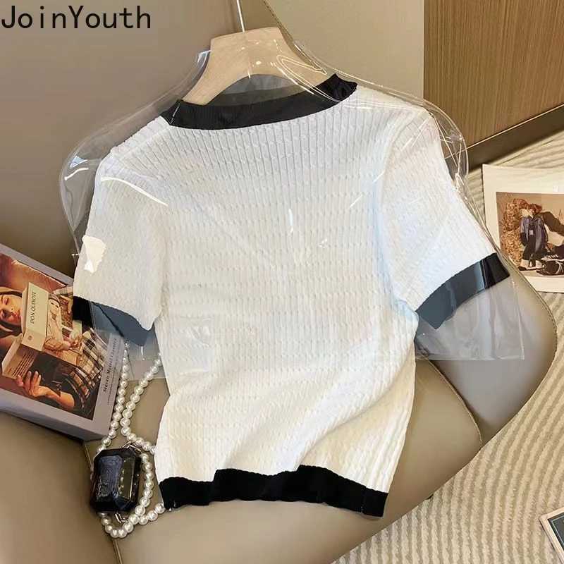 2026 Summer Women's Knitted Top, O-Neck Short Sleeve Loose Crop TeeT260226
