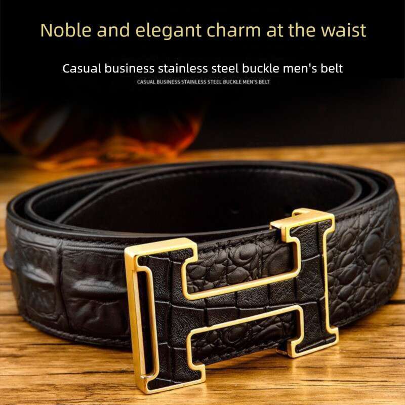 Men's Crocodile - Pattern Belt: High - End First - Layer Cowhide, Smooth Buckle, for Casual & Business Wear