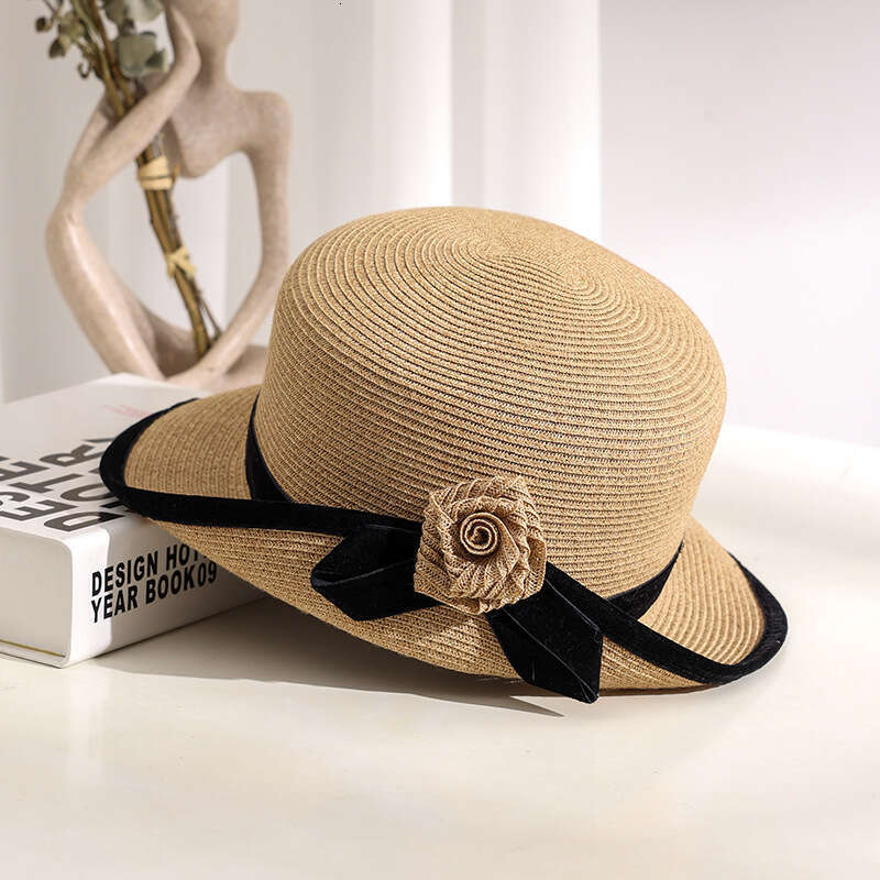 Folded-brimmed wide-brimmed hat Velvet Ribbon Style Suitable for spring and summer outings and wedding events
