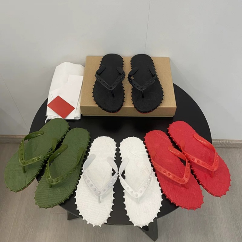 Designer Sandals Slides Red Rivets For Men Women Flip Flops Leather Slippers Fashion Luxury Bottomed Flat Beach Shoes Sneaker Summer size36-46