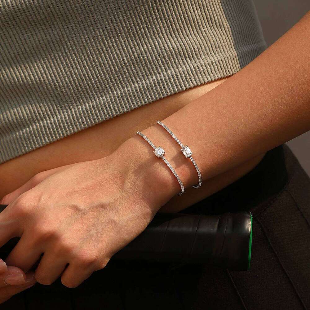 MODIAN 1CT Emerald Cut D Color Moissanite Tennis Bracelet 925 Sterling Silver Wedding Elegant Bracelets For Women Daily Jewelry Z260225