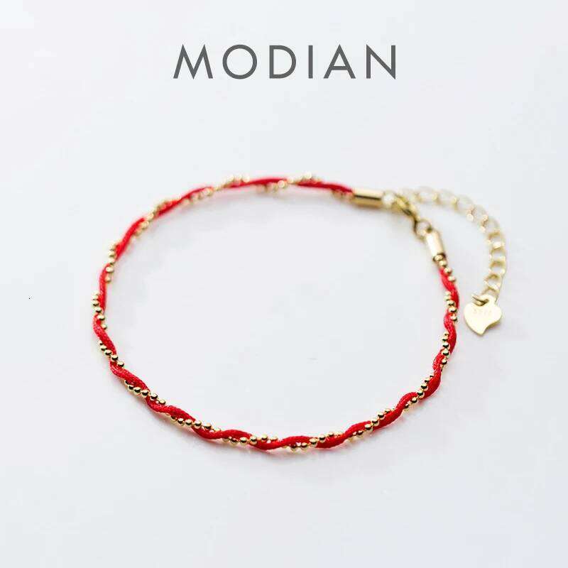Modian Red Rope Beads for Women Fashion Pure 925 Sterling Silver Adjustable Geometric Link Chain Bracelet Fine Jewelry Z260225