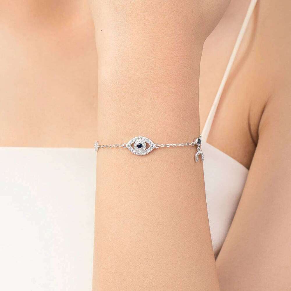 MODIAN 925 Sterling Silver Blue Eyes Magnet Bracelet Delicate Adjustable Link Chain For Women Birthday Christmas Jewelry Gift Z260225