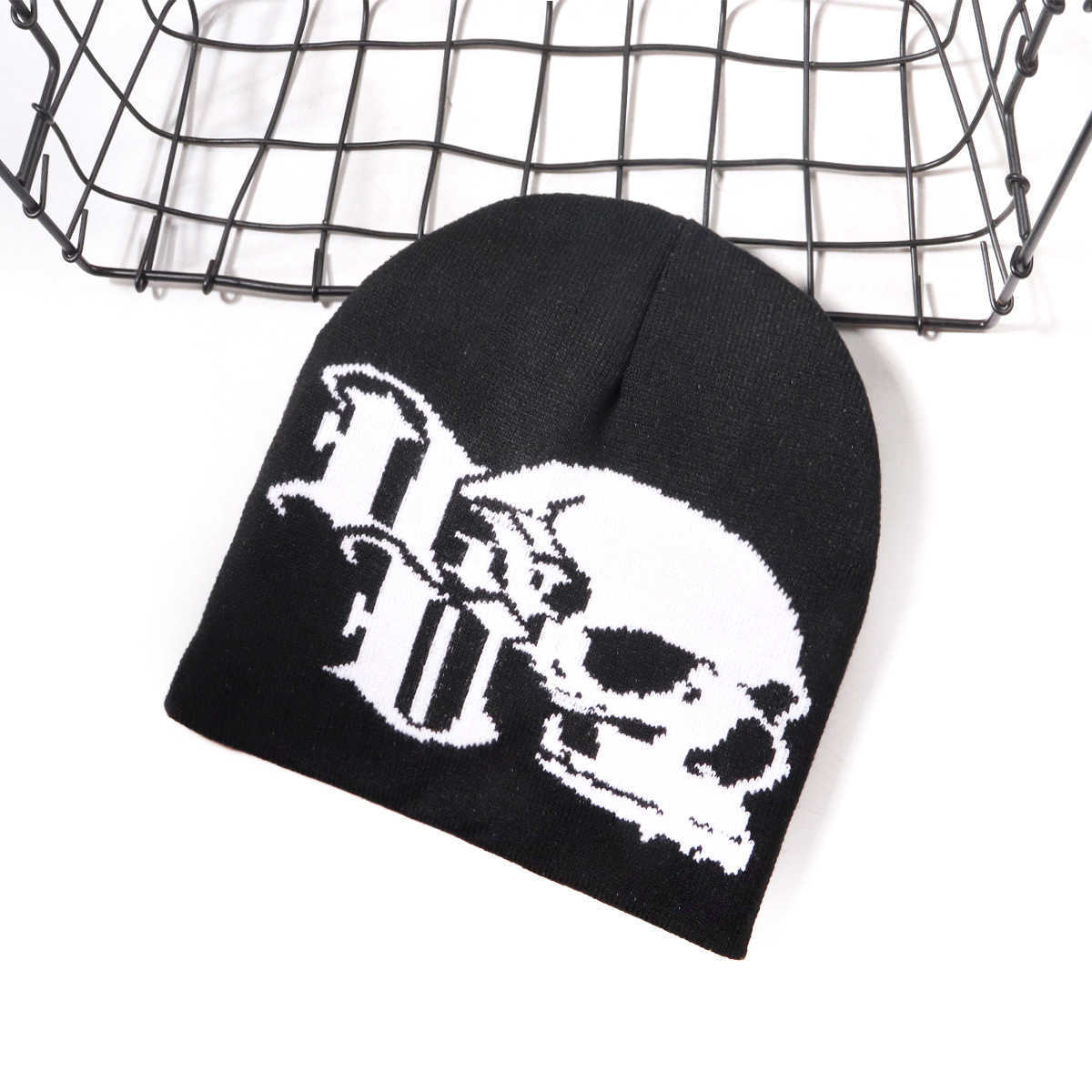 Outdoor street style gothic hip-hop warm fashion trendy skull jacquard knit hat S260225