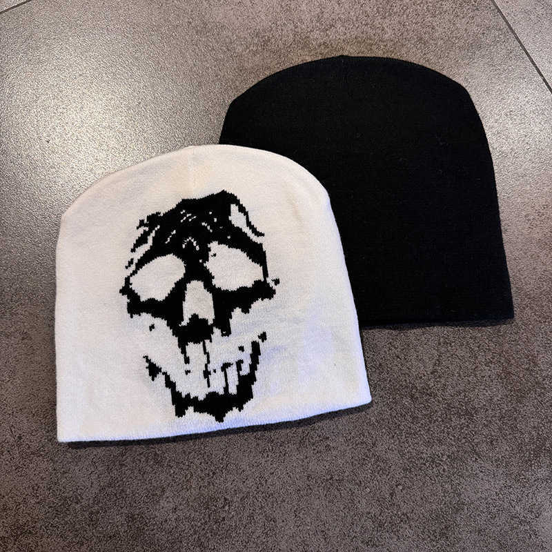 New Skull Head Jacquard Pullover Knitted Hat Autumn Winter Men and Women Outdoor Warm Wool Hat Beanie Hat S260225
