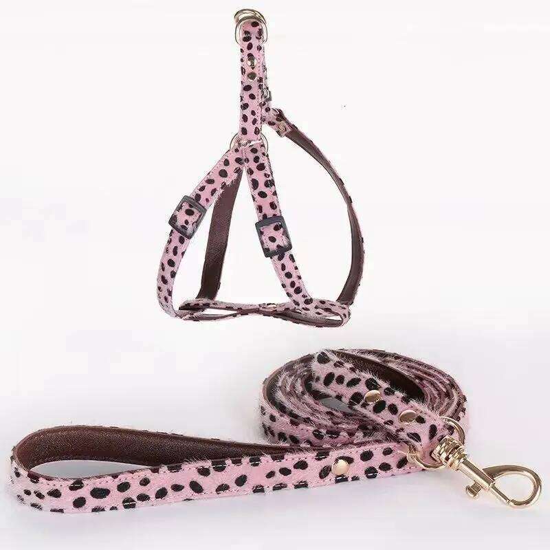 French Leopard Print Cat Collar Adjustable Small Dog Harness and Leash Set Poodle Schnauzer Puppy Collars Dogs Accessories