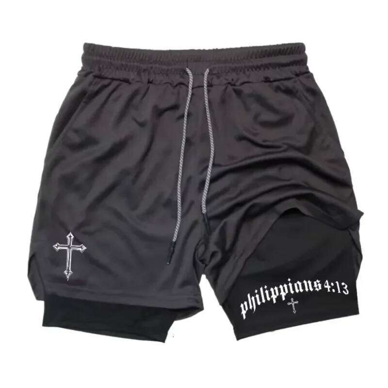 Latest Cross Bible Graphic 2-in-1 Athletic Men Fitness Gym Workout Running Moisture-Wicking Phone Pocket Towel Shorts H260226 - view 5