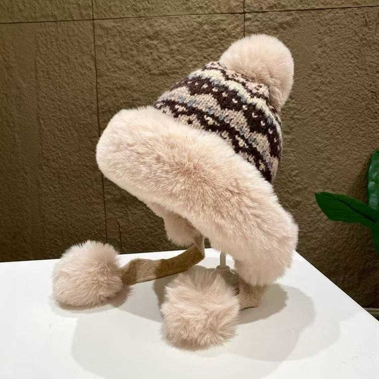 Winter Thickened Fleece-Lined Warm Lei Feng Hat for Women Knitted Jacquard Pattern Earflap Hat Northeast Cold-Proof Versatile Casual Hat S260225