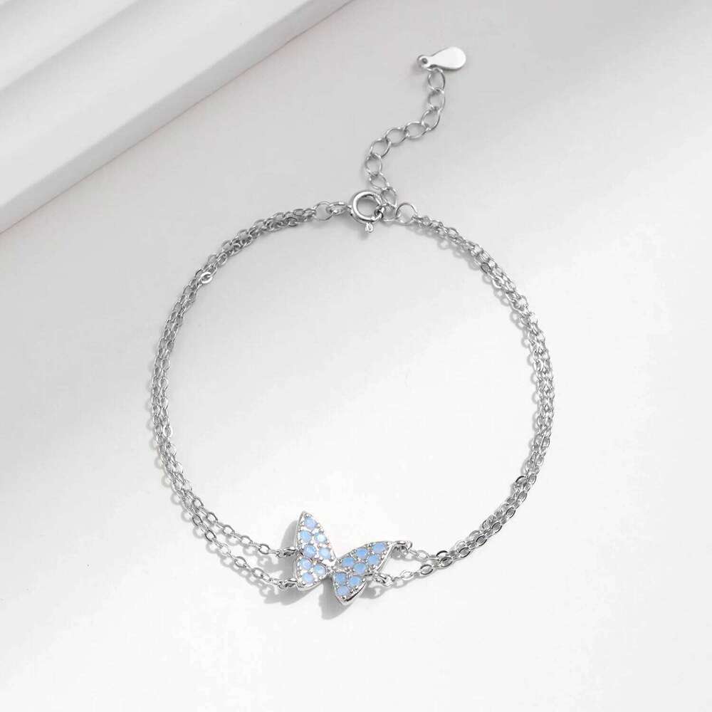 MODIAN Sweet Blue Opal Butterfly Bracelet 925 Sterling Silver Fashion Double Layer Link Chain Bracelets For Women Fine Jewelry Z260225
