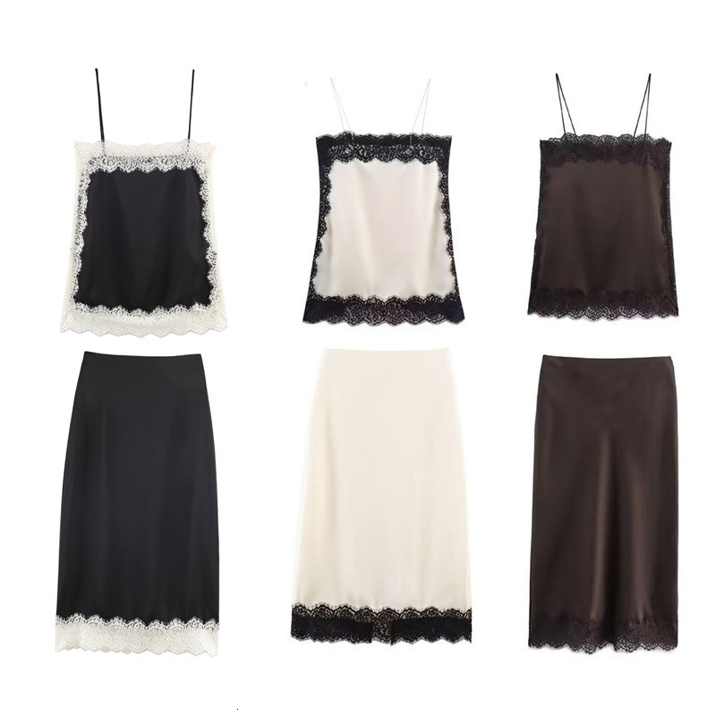 autumn style silk satin texture lace top 5919206 skirt 251008