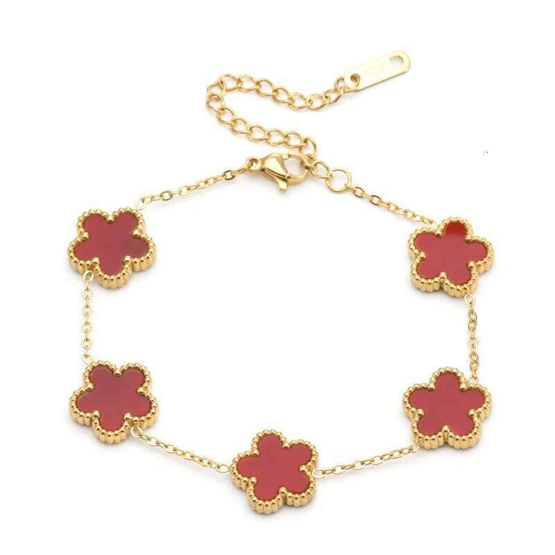 Adjustable Gold-Plated Stainless Steel Plant Flower Bracelet With Five Leaf Petals Women's Luxury Gifts Clover Z260225