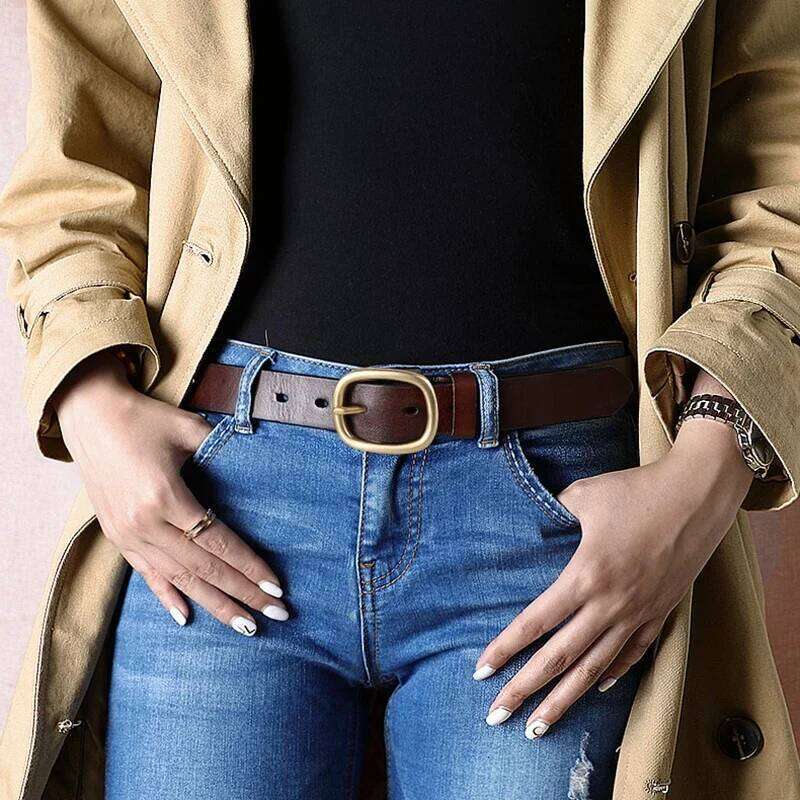 DINISITON New Womens Belt Genuine Leather Belts For Women Female Gold Pin Buckle Strap Fancy Vintage for Jeans Dropshipping Y260225