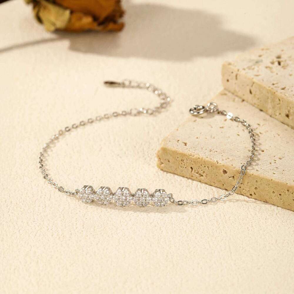 MODIAN 925 Sterling Silver Sweet Delicate Flower Clear CZ Link Chain Bracelet For Women Daily Party Fine Jewelry Z260225