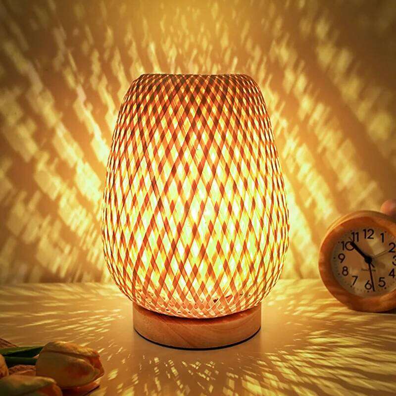 Wabi Sansan Bedside Bedroom Nordic Bamboo Weaving Night Homestay Vintage Small Table Lamp Style H260225