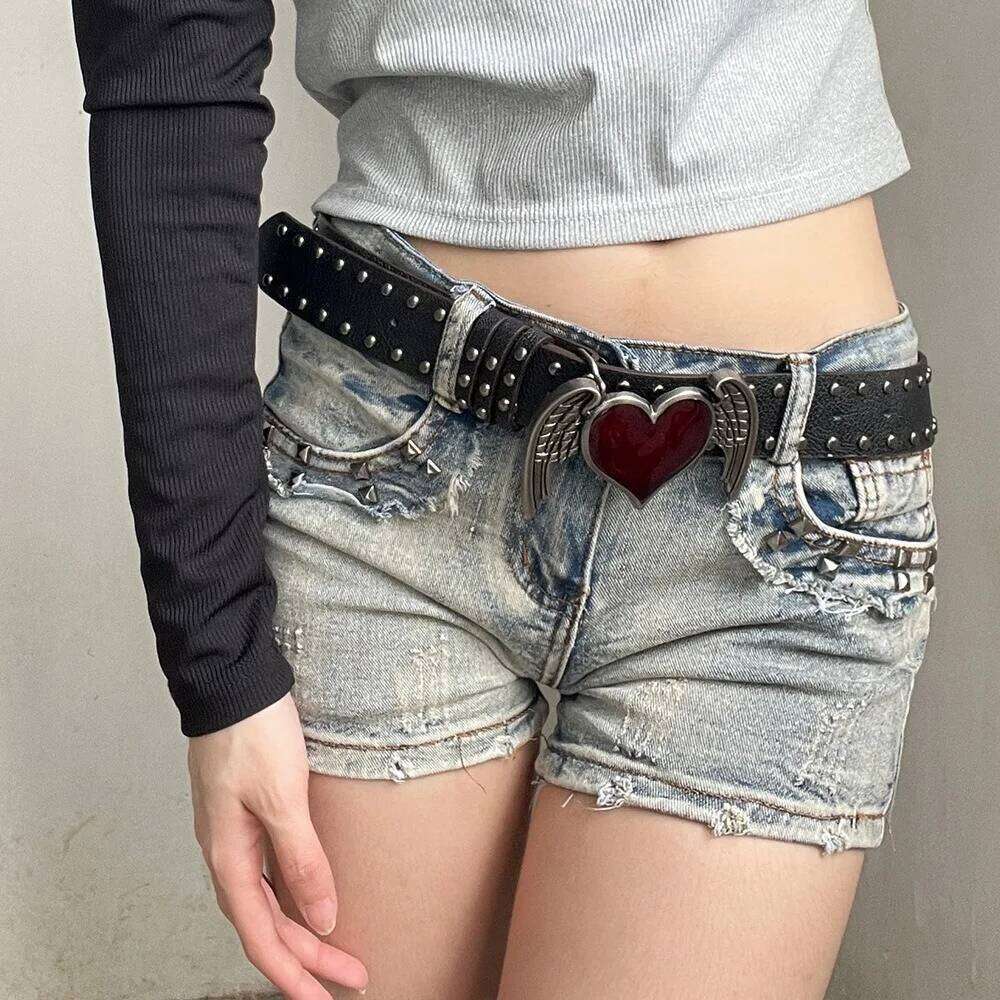 Casual Trendy Punk Rivet Belts Y2k Versatile Gothic Double Hole Eyelet Grommet PU Leather Waistband Y260225