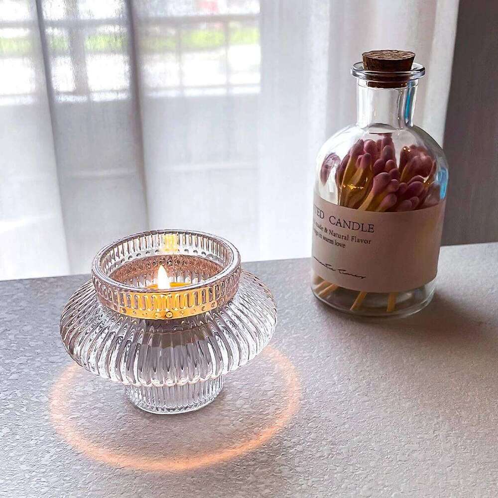 Clear UFO Shaped Small Glass Candle Holder for Table Design, Transparent Flying Saucer Tealight Candlestick, Modern Home Decor W260226