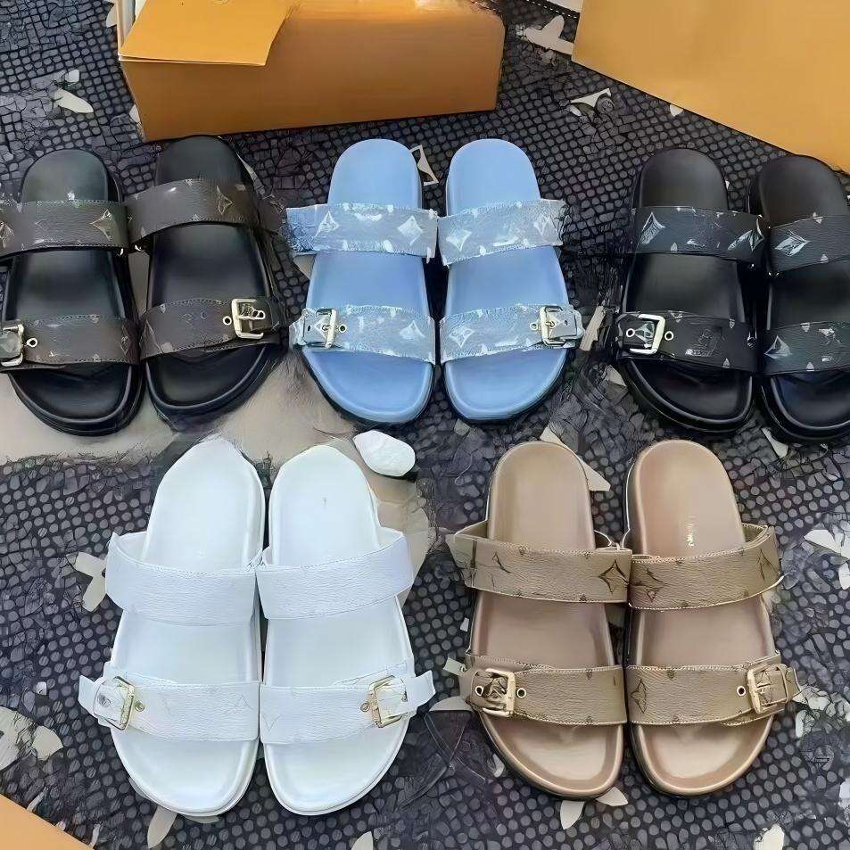 2026 New Hot Selling High Version Old Flower Letter Rubber Metal Buckle Male and Female Flat Flat One Word Slippers