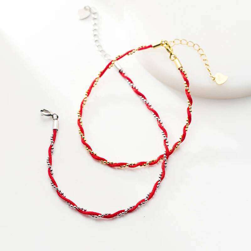Modian Red Rope Beads for Women Fashion Pure 925 Sterling Silver Adjustable Geometric Link Chain Bracelet Fine Jewelry Z260225