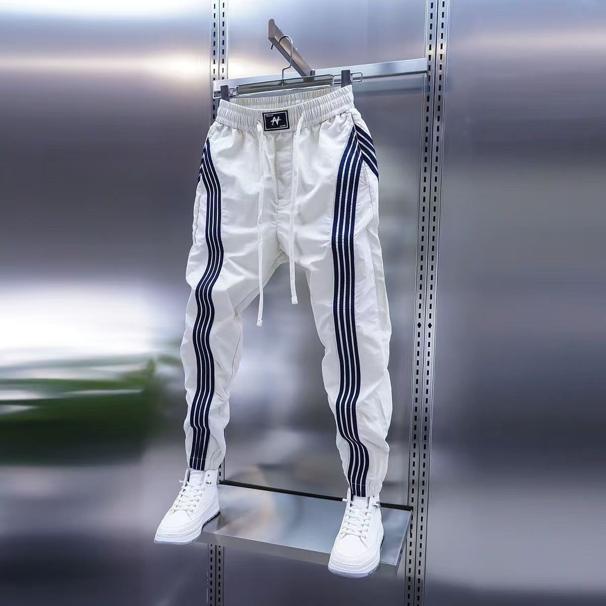 Luxury Brand Designer Clothes 2026 Men's New Patchwork Casual Pants, Trendy Youth Quick-Dry Striped Slim-Fit Pants