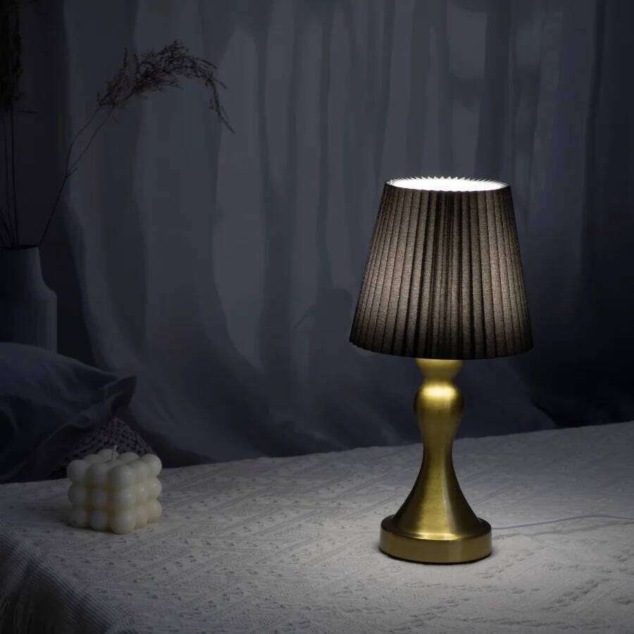 1 PC Nordic black pleated fabric lampshade with aluminum base and three-color lamp fixture H260225