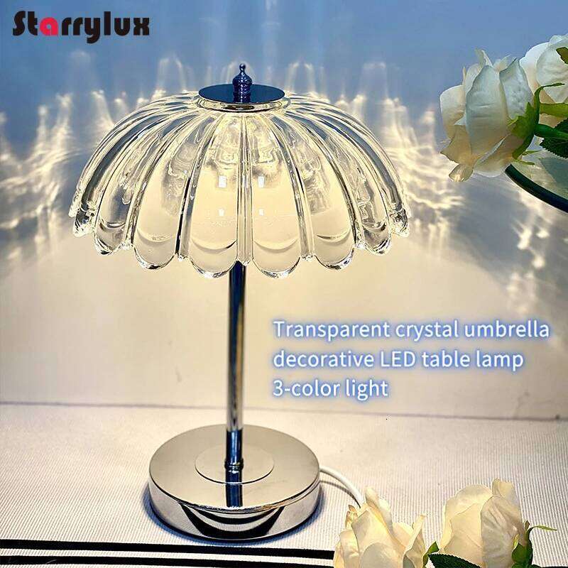 Elegant Crystal Table Lamp - 3-Color Dimmable LED Night Light, Luxury Bedside/Home Decor, Champagne/Transparent H260225