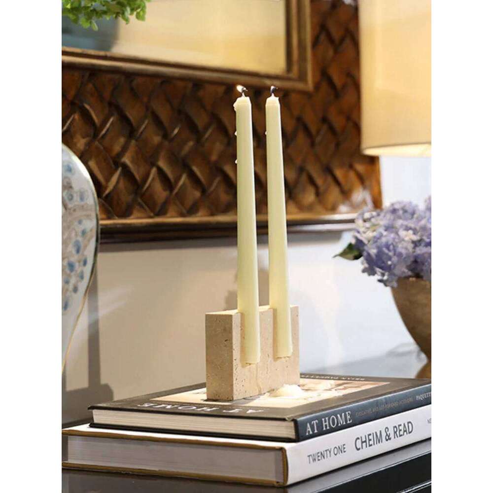 2 Holes Marble Candlestick Wedding Dinning Party Vintage Travertine Stone Taper Candle Holder for Table Centerpiece W260226