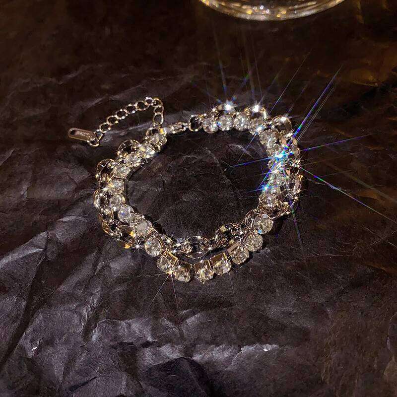 New Luxury Zircon Double Layer Silver Colour Women's Personality Fashion Bracelet Party Jewelry Birthday Gifts Z260225