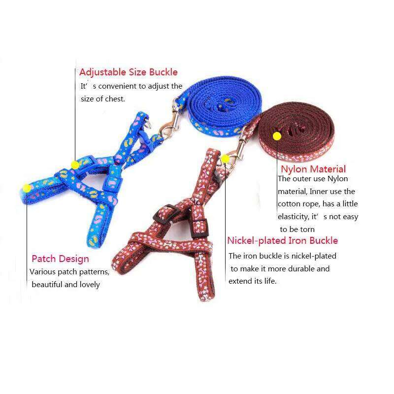 Print Nylon Harness Vest and Set Blue Pink Harnesses Chest Strap Collars For Small Dogs Puppy Outdoor Walking Leash Leads