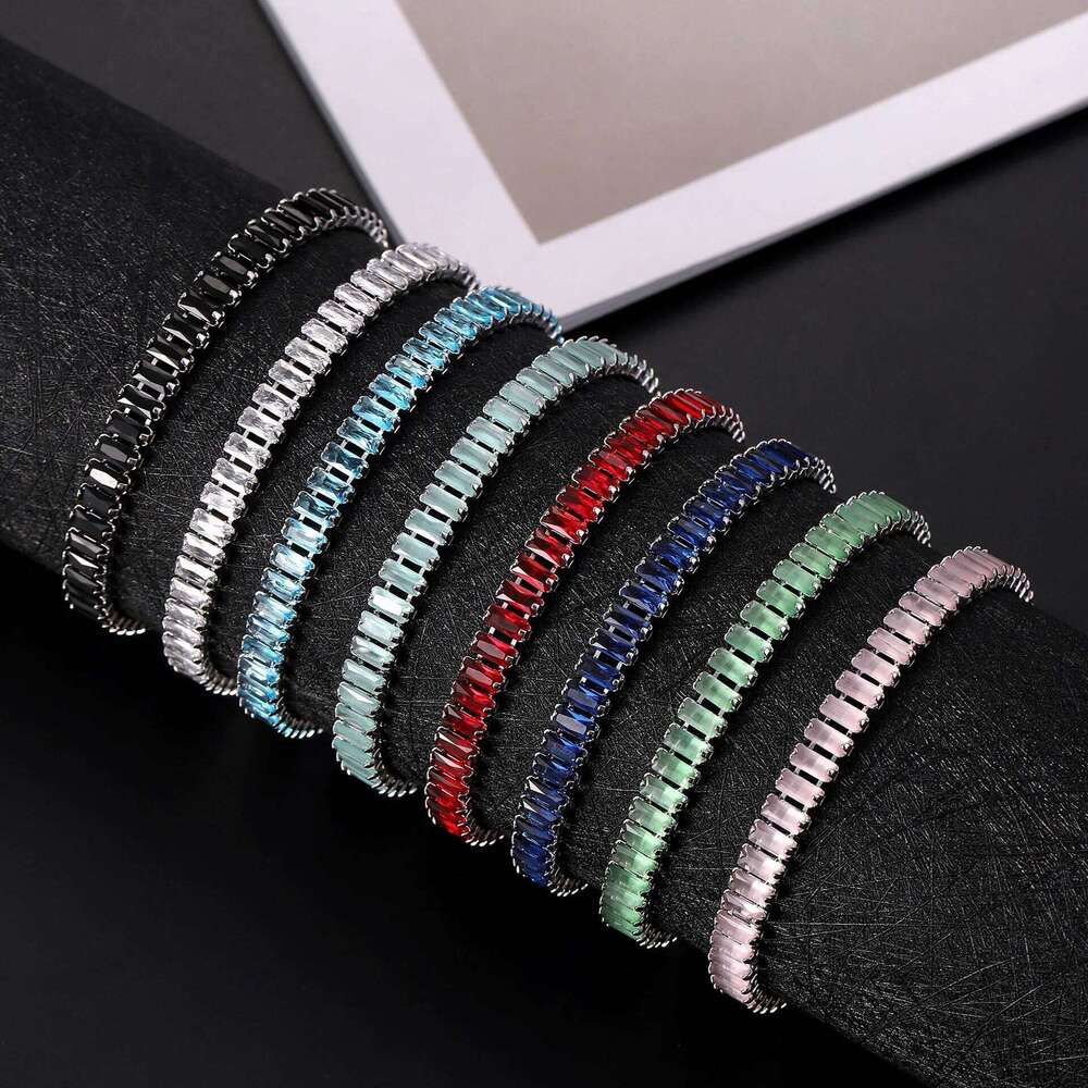 5mm Rectangular Color Micro-inlaid Zircon Tennis for Women 2025 New Men Bracelet Homme Jewelry Accessories Wholesale Z260225