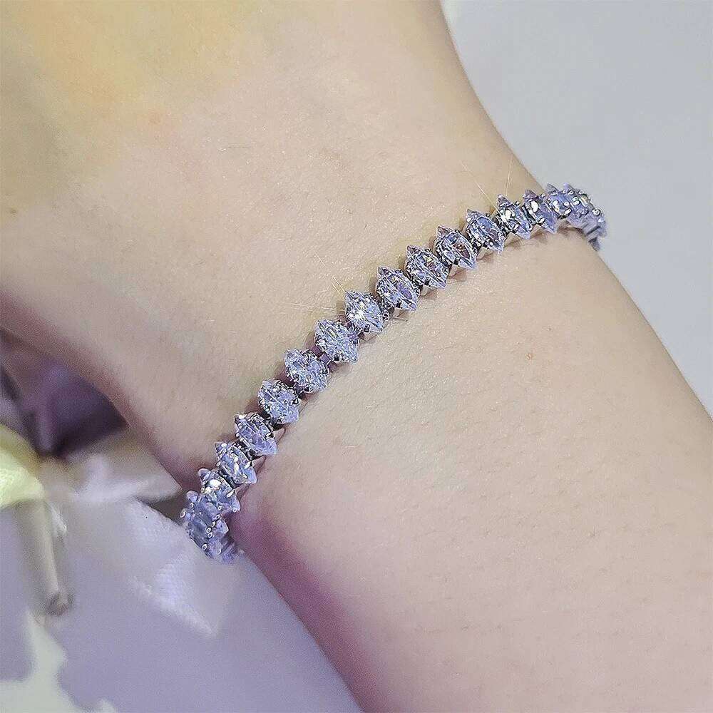 2025 New Marquise Oval Square Cut Luxury Silver Color on Hand Tennis Bracelet Bangle for Women Party Gift Jewelry Z260225
