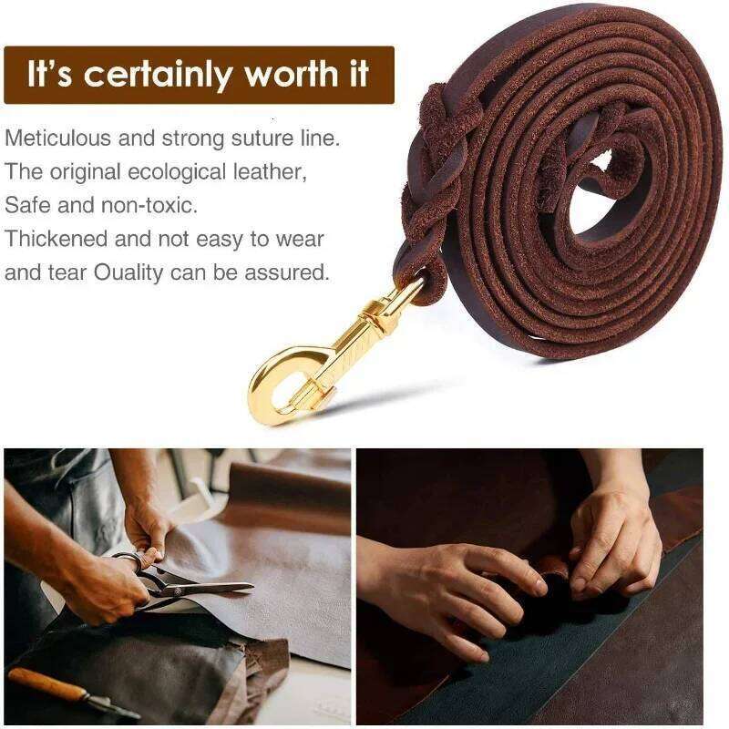 Genuine Leather Dog Leash Dogs Long Leashes Braided Walking Training Leads Brown Black Colors for Medium Large Pet