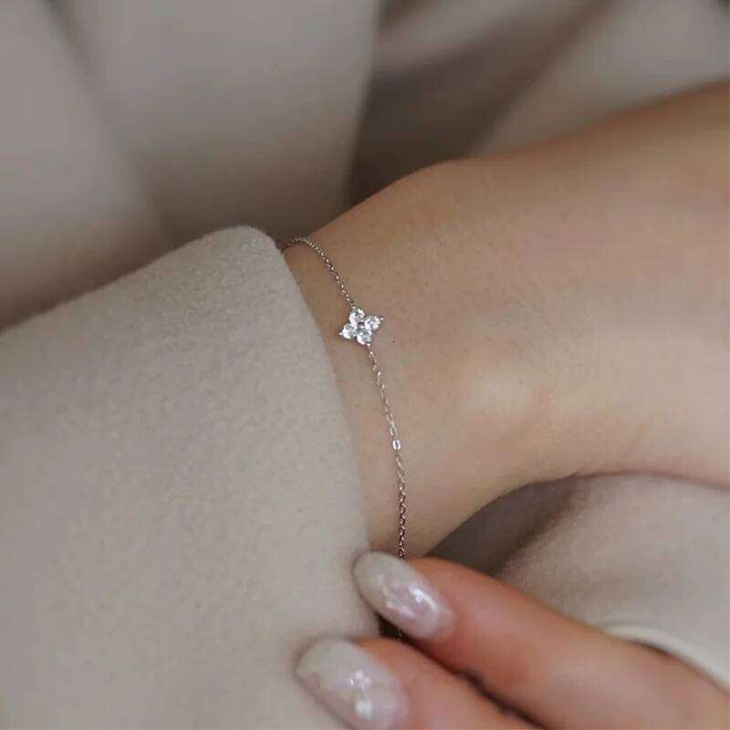 Color Bracelet for Women Girls 925 Sterling Silver Link Chian with Cubic Zirconia Cute Clover Charm Adjustable Jewellery Z260225