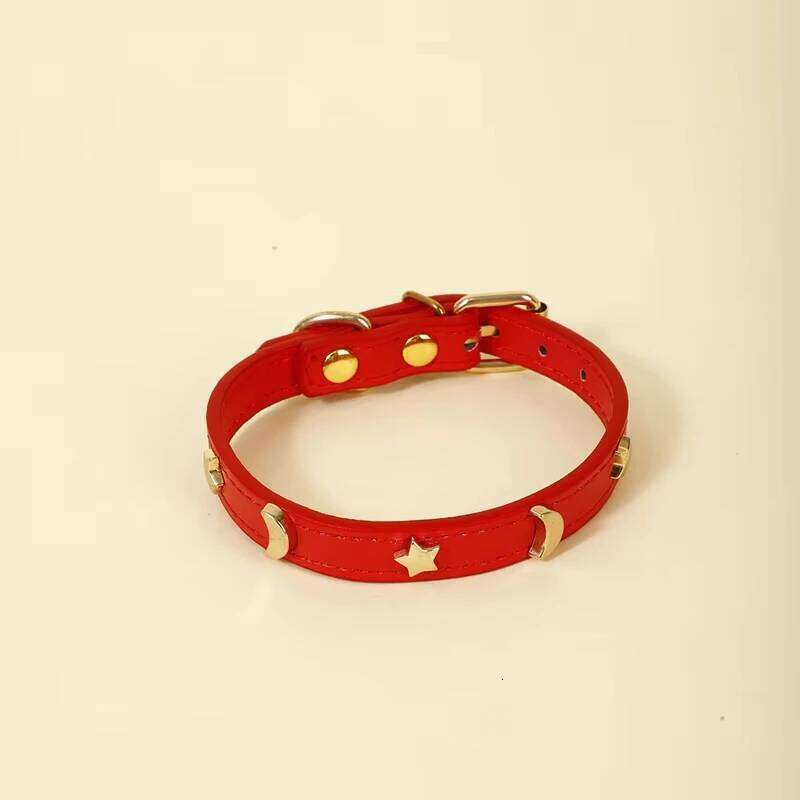 Cute Cat Collar Soft Leather Pet Collars For Small Dog Kitten Puppy Necklace Cats Accessories Star Moon Rivets Decoration XS-M