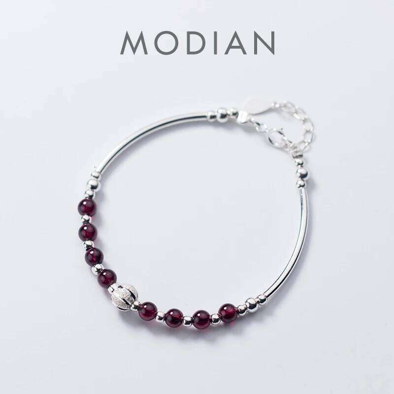 Modian Natural Garnet Little Balls Sterling Silver 925 for Women Link Chain Bracelet Ethnic Style Original Fine Jewelry Z260225