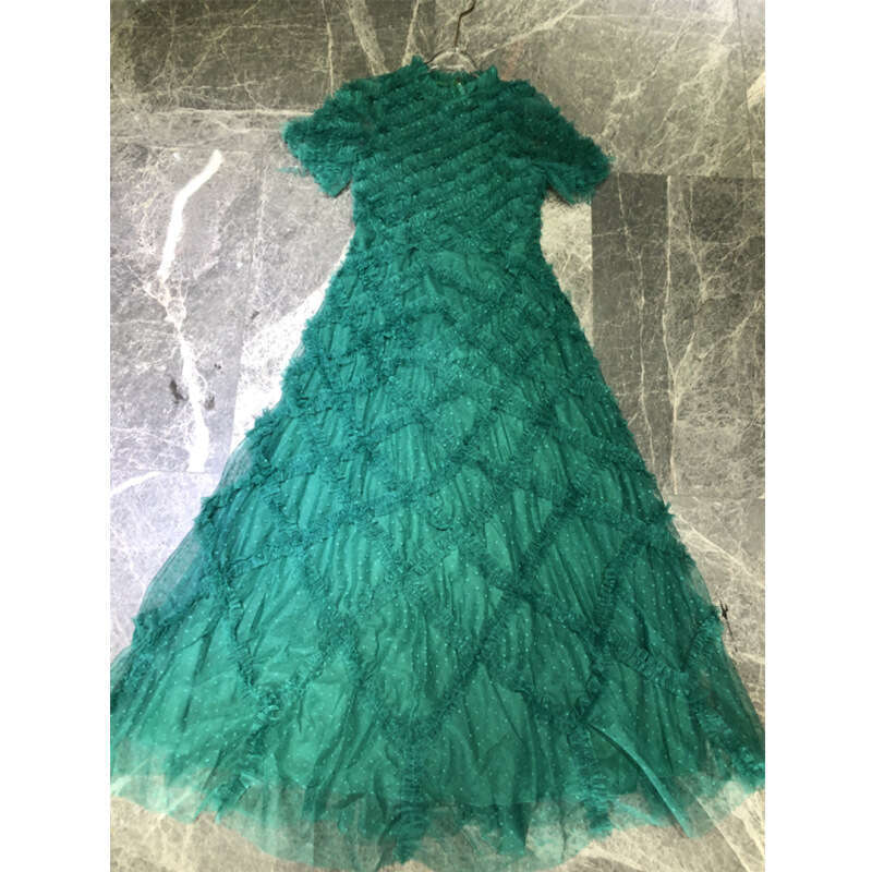 2026 Summer European and American Fashion Thick and Dreamy Gorgeous Princess Party Ruffle Mesh Fluffy Long Dress