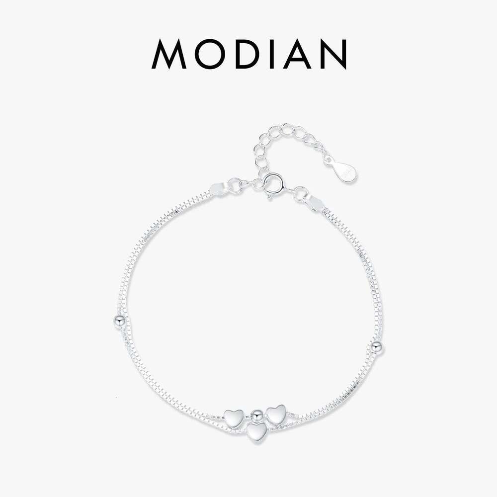 MODIAN 925 Sterling Silver Double Layer Hearts To Heart Bracelet Simple Adjustable Link Chain For Women Jewelry Christmas Gifts Z260225