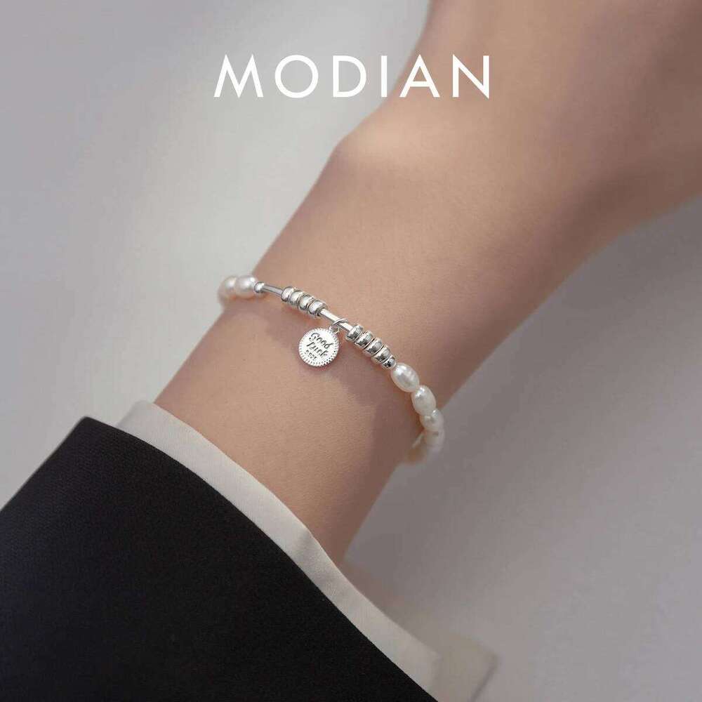 MODIAN 925 Sterling Silver Lukcy Circle Baroque Pearl Adjustable Chain Link Platinum Plated for Women Christmas Gifts Jewelry Z260225
