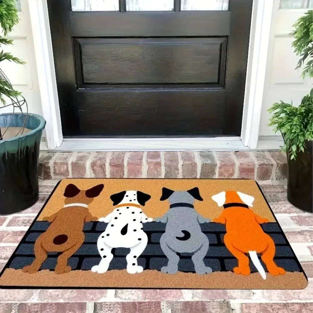 Christmas American-Style Puppy Carpet Entrance Hall And Bathroom, Anti-Slip Warm Floor Mat For Winter Home Decor W260226
