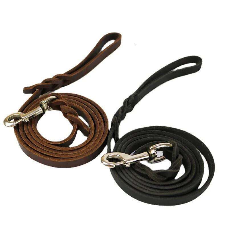 Genuine Leather Dog Leash Dogs Long Leashes Braided Walking Training Leads Brown Black Colors for Medium Large Pet
