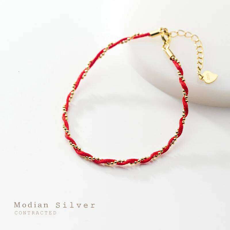 Modian Red Rope Beads for Women Fashion Pure 925 Sterling Silver Adjustable Geometric Link Chain Bracelet Fine Jewelry Z260225