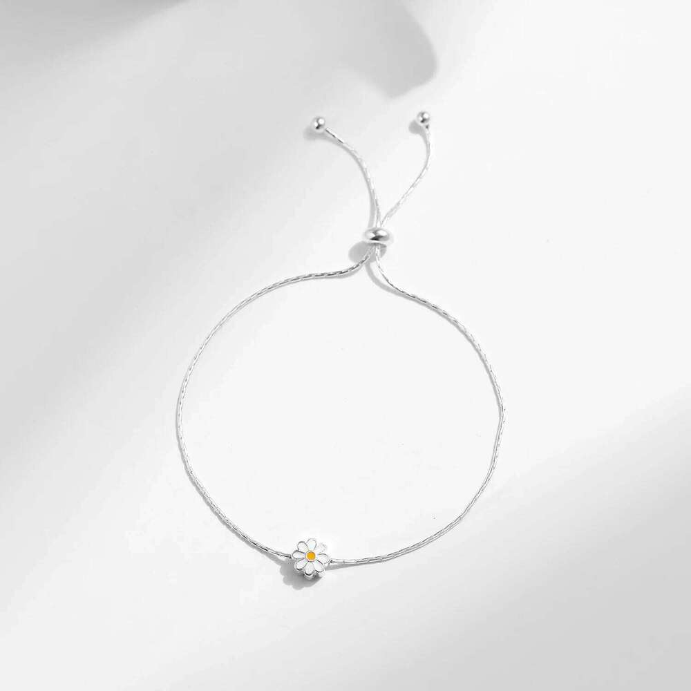 MODIAN 925 Sterling Silver Exquisite Enamel Daisy Flowers Bracelet Trendy Adjustable Snake Chain For Women Valentines Day Gifts Z260225
