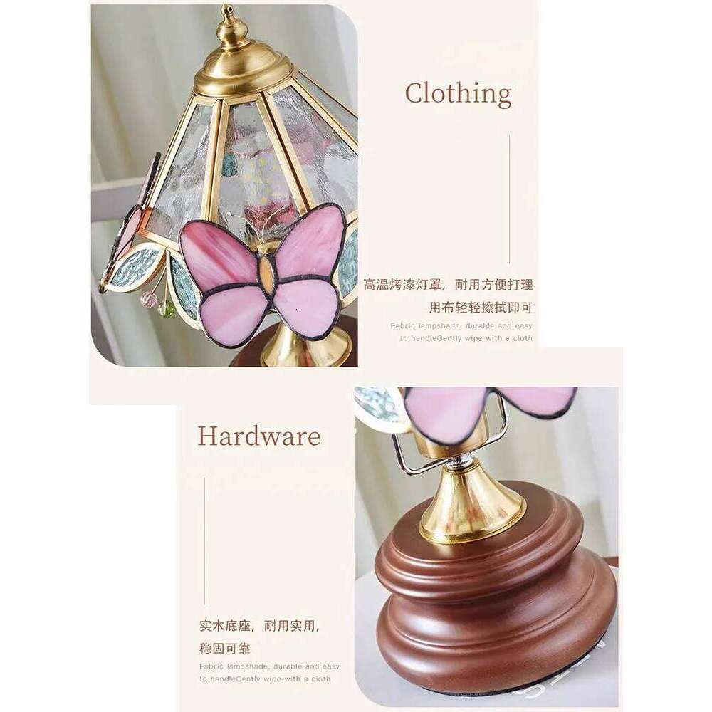 Tiffany Desk Bedroom Bedside LED Table Lamp American Vintage Creative Study Butterfly Atmosphere Small Night Light H260225