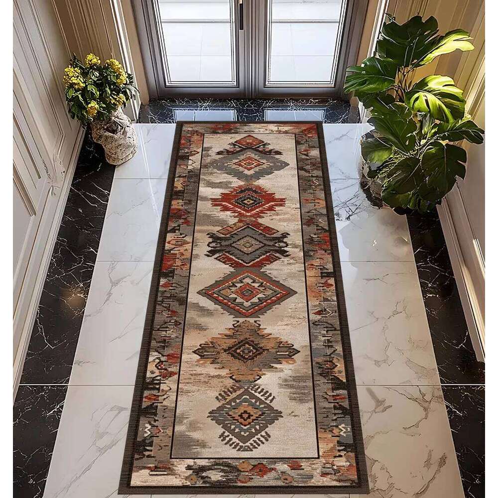 Bohemian Pattern Long Runner Rug Ethnic Style Mat Non Slip Durable Wear Resistant for Hallway Living Room Kitchen Home Decor W260226