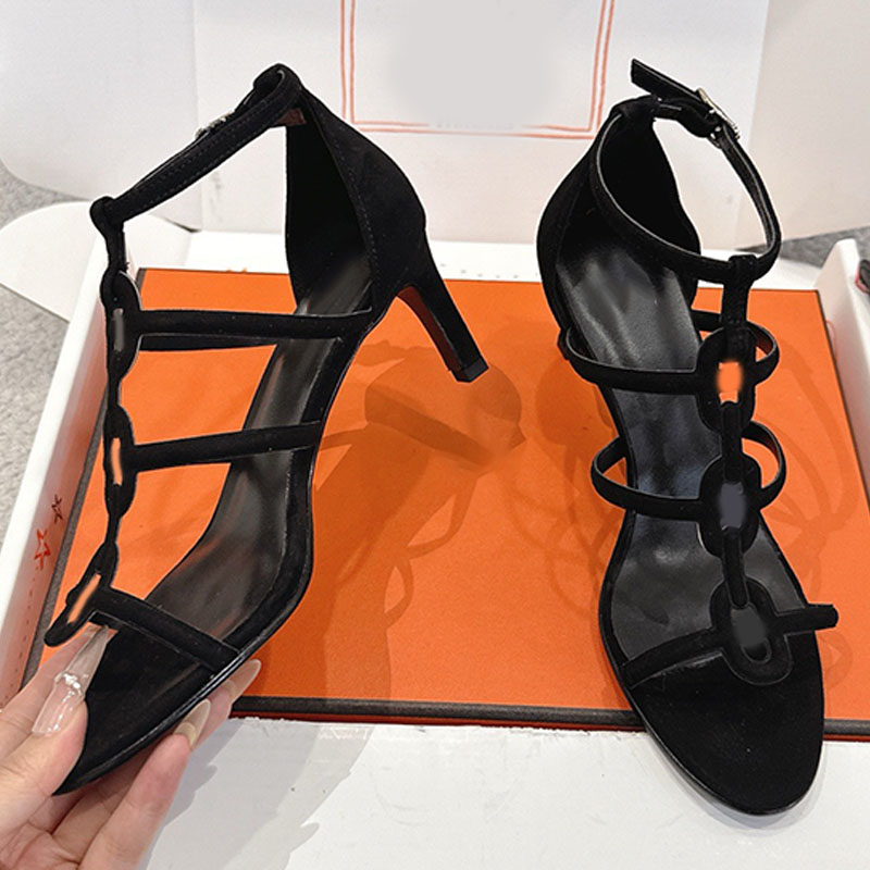 Elegant Fashion Women Summer Kitten Heel Sandals suede goatskin Magic 70 sandal sleek design suede goatskin Stiletto Heels size 35 42
