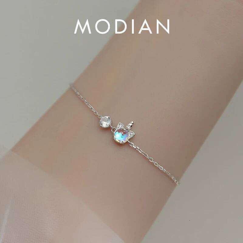Modian Sparking AAA Zircon Link Chain Bracelet for Women 925 Sterling Silver Colorful Crystal Unicorn Braccelet Fine Jewelry Z260225