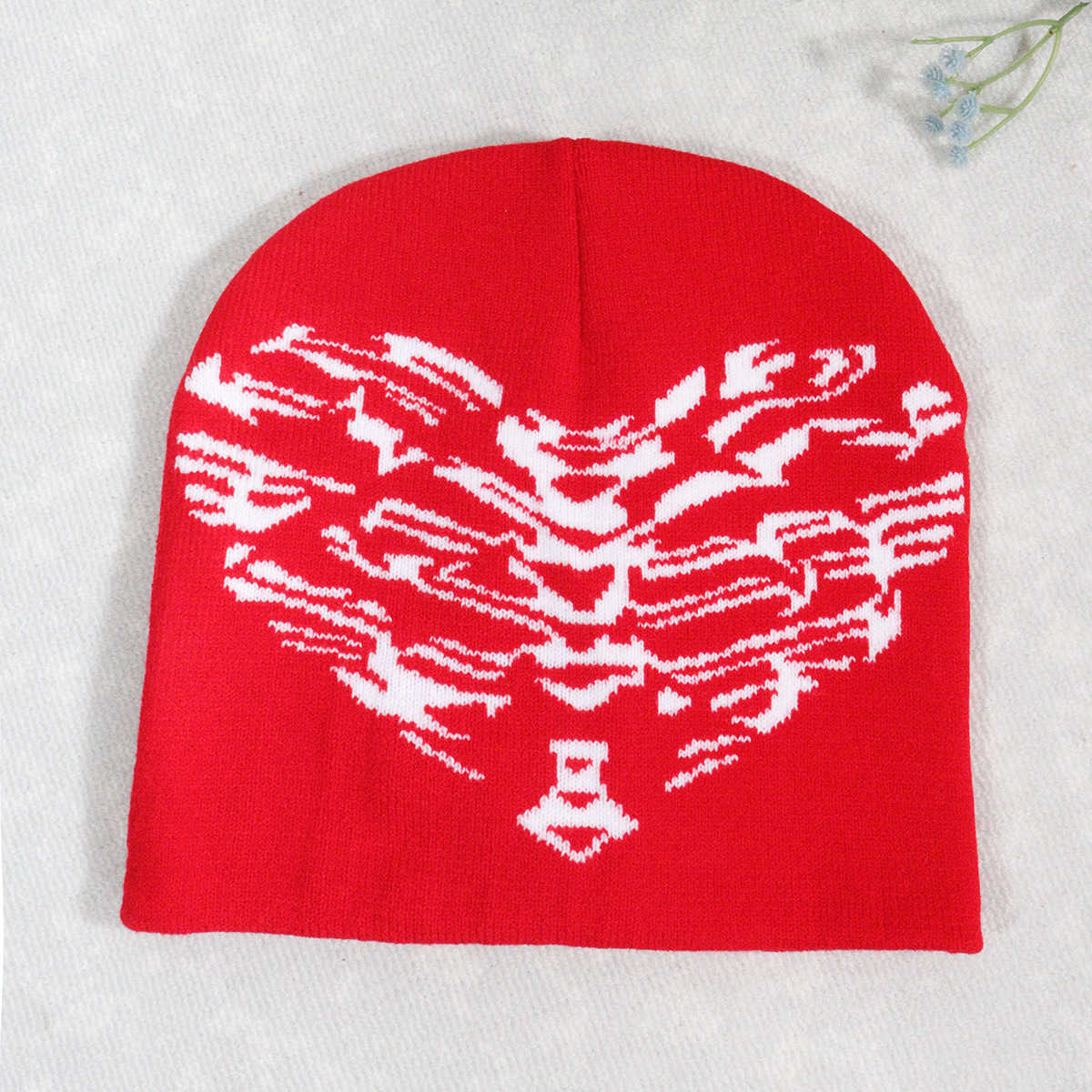 Knitted hat trendy new pullover heart-shaped skull Y2K jacquard hat for men and women S260225