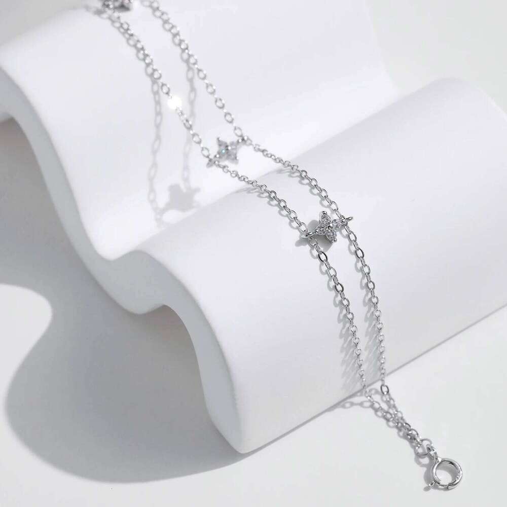 MNODIAN 925 Sterling Silver Double-layer Four Leaf Clover Bracelet Trendy Chain Link Bracelets For Women Luxury Jewelry Gift Z260225