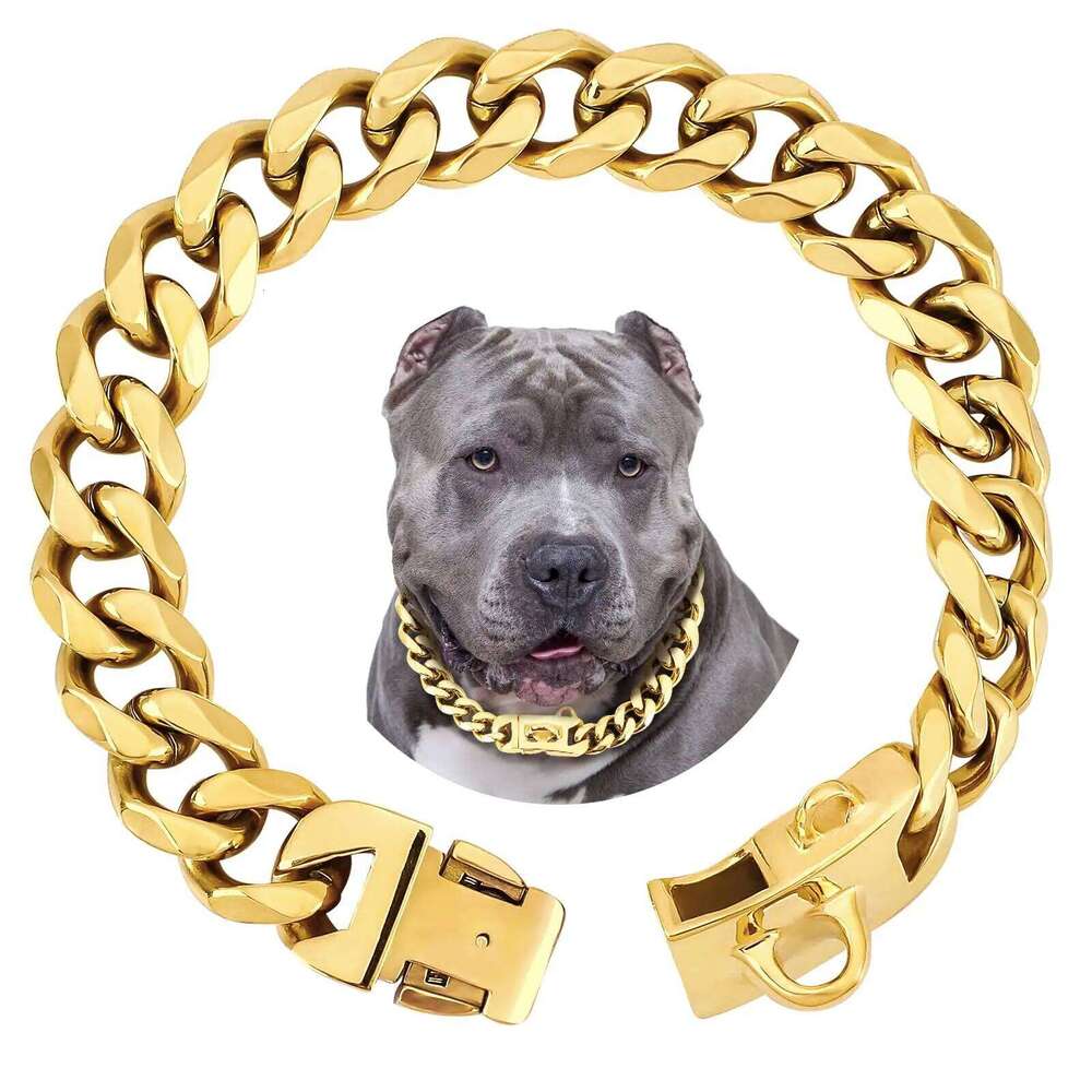 Heavy Duty 19MM Wide Light Strong Metal Cuban Link Collar,Gold Dog Chain Collar for Small Medium Dogs